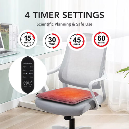USB Electric Heated Seat Cushion with 4 Heat & Timer Settings – Portable Warm Chair Pad for Car, Office & Home