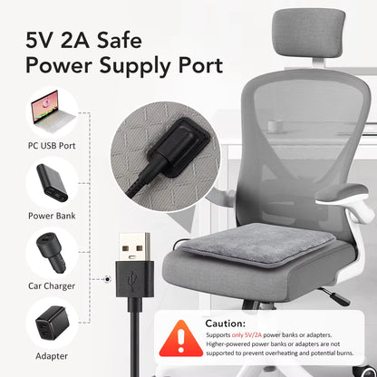 USB Electric Heated Seat Cushion with 4 Heat & Timer Settings – Portable Warm Chair Pad for Car, Office & Home