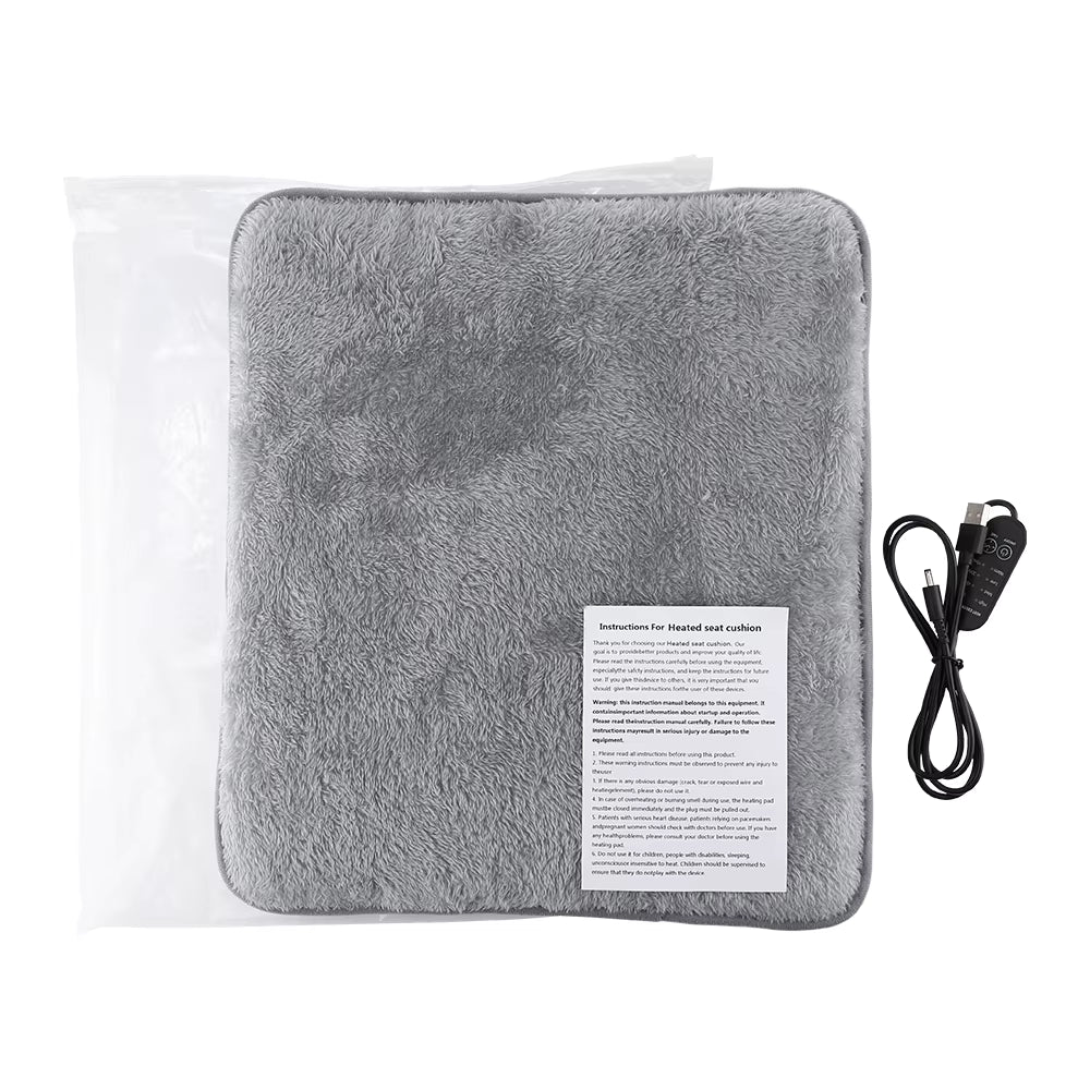 USB Electric Heated Seat Cushion with 4 Heat & Timer Settings – Portable Warm Chair Pad for Car, Office & Home