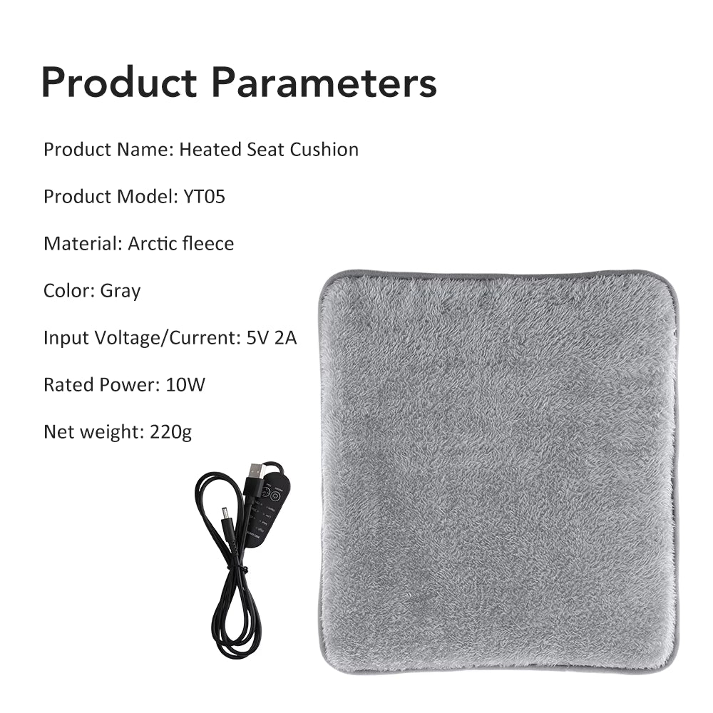 USB Electric Heated Seat Cushion with 4 Heat & Timer Settings – Portable Warm Chair Pad for Car, Office & Home